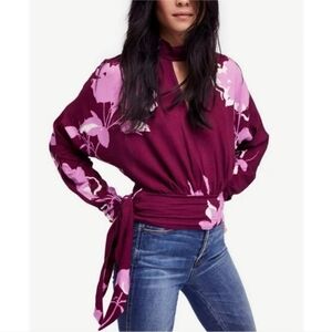 Free People Say You Love Me Keyhole Floral Blouse